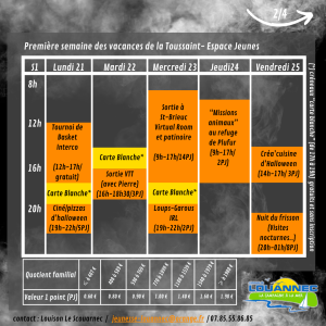 Toussaint 2024 - Programme détaillé avec horaires et tarifs